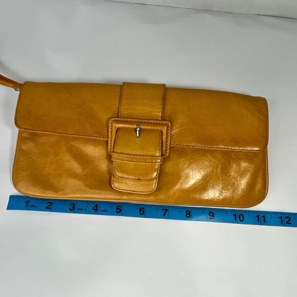 Hobo International Mustard Yellow Leather Clutch Purse With Buckle Strap & Wrist - Picture 7 of 7